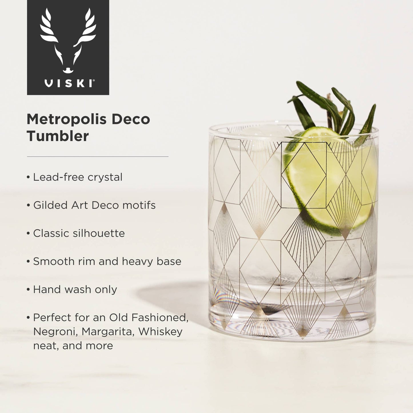 Metropolis Deco Crystal Rocks Glass