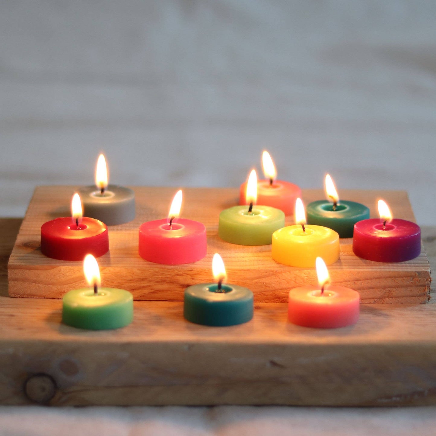 Five Bees Yard - Colourful Tea Lights | Natural Dyes | Long & Clean Burn: Olive. / Refill tealight - no cup
