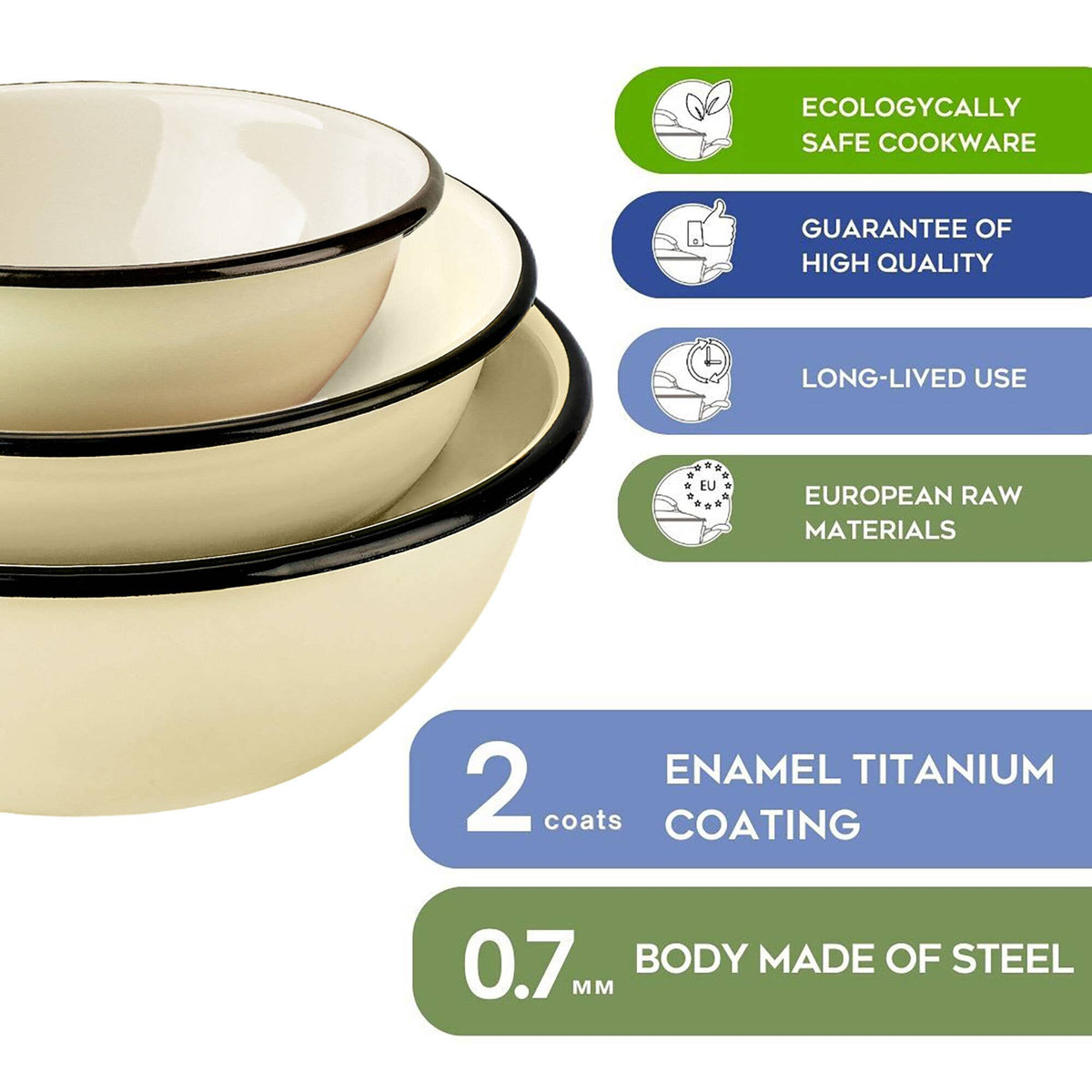STP - Ivory Enamel Bowl Set of 3