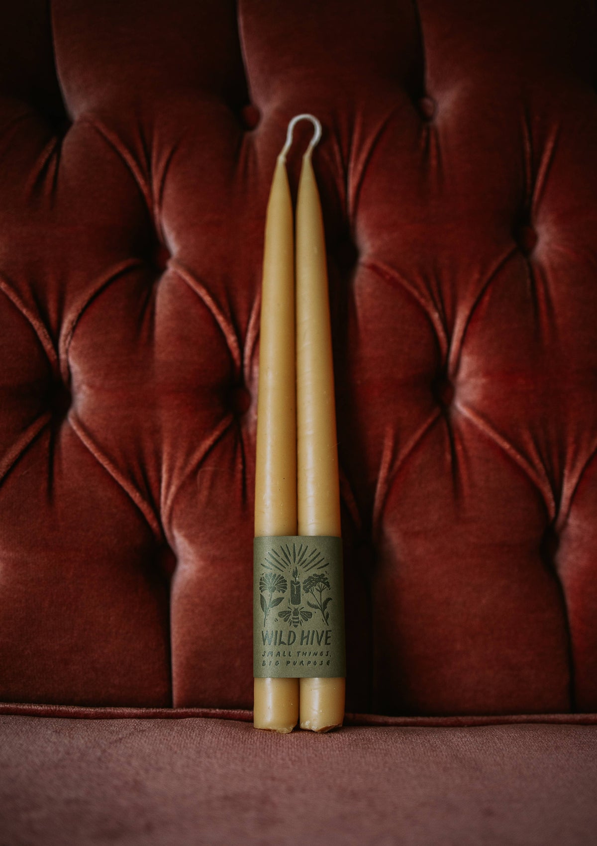 Wild Hive Apiary - 10” Natural Beeswax Hand-Dipped Taper Candles (Pair)