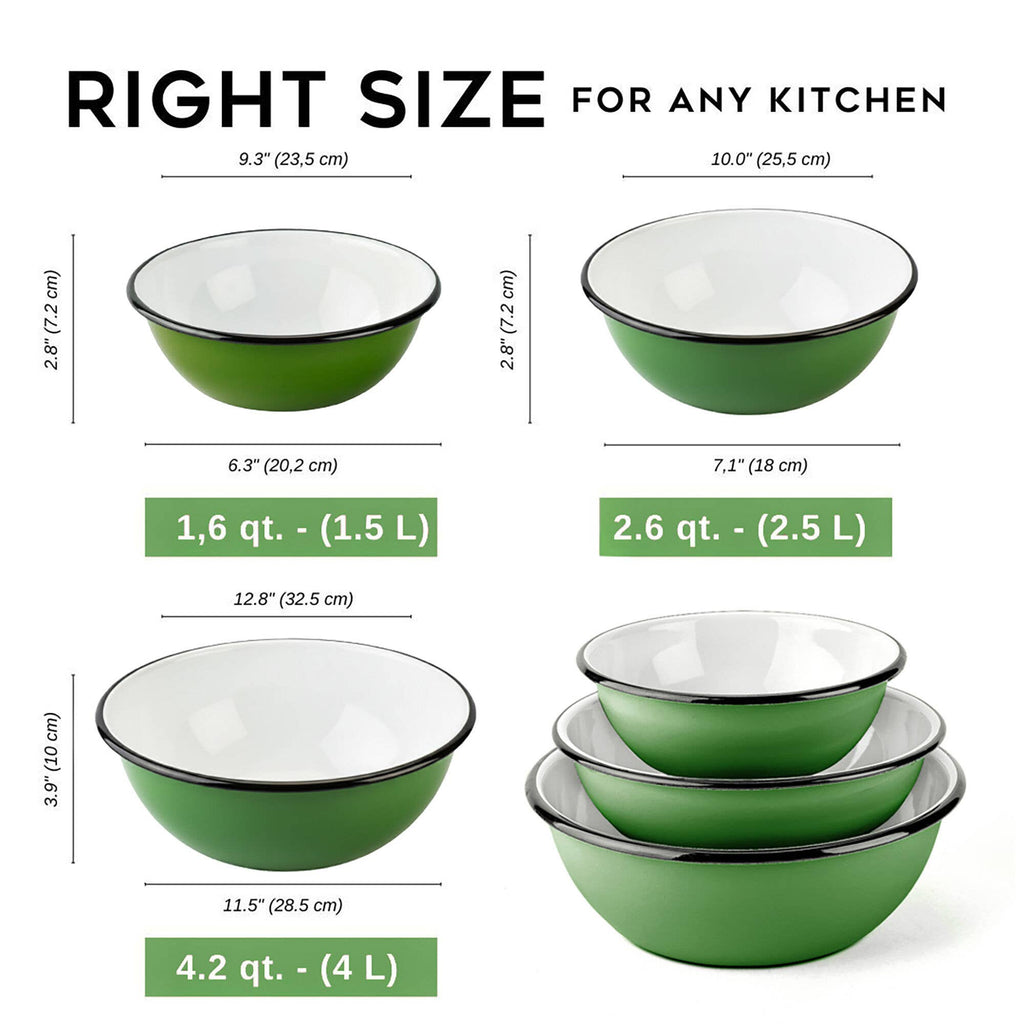 STP - Green Grass Enamel Bowl Set of 3