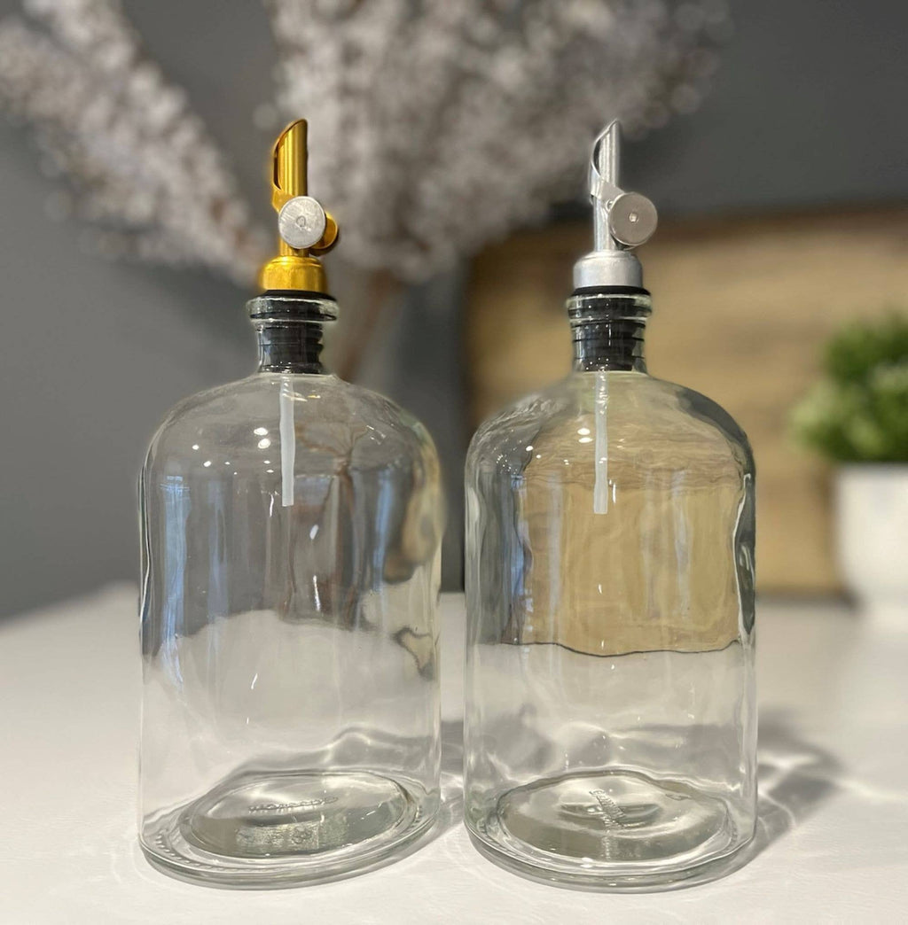 Apothecary Clear Glass Bottle with Weighted Pour Spout: Gold Rubber