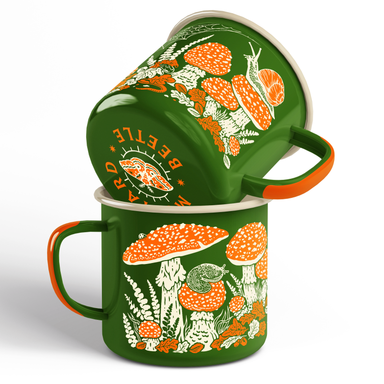 Mustard Beetle - Toad & Mushrooms Enamel Camp Mug: Cream