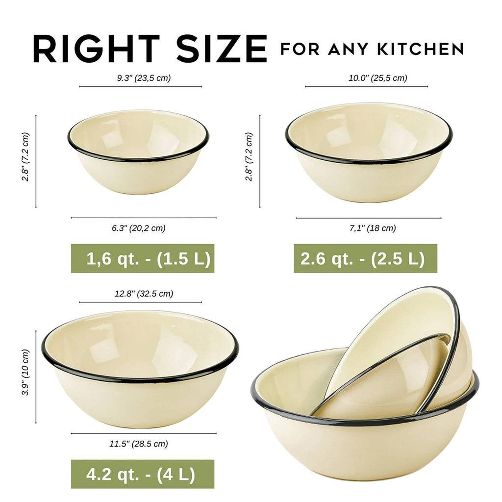 STP - Ivory Enamel Bowl Set of 3