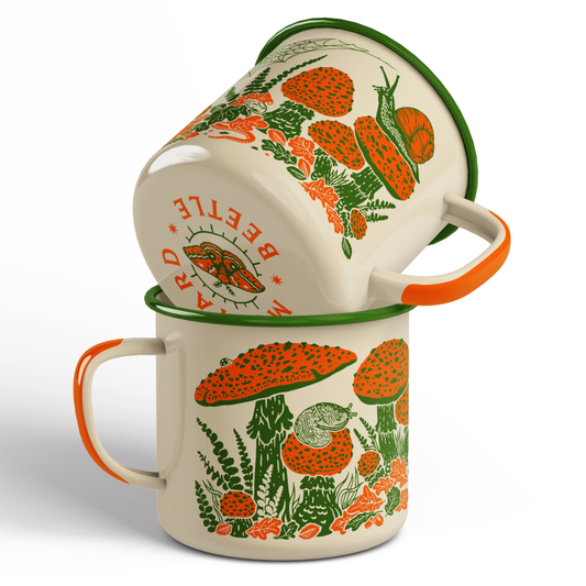 Mustard Beetle - Toad & Mushrooms Enamel Camp Mug: Cream