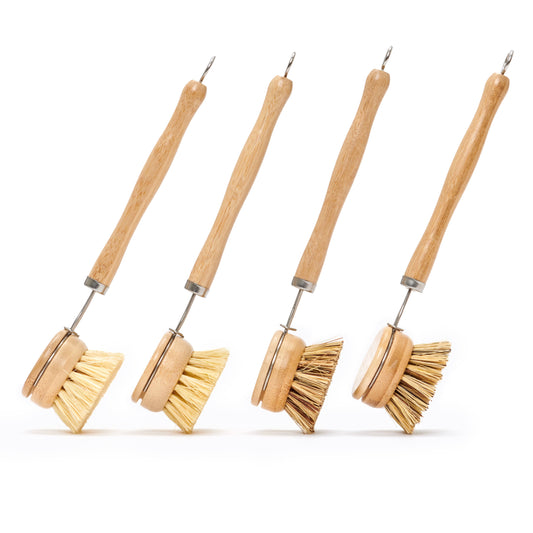 Desesh - Long Handle Wood & Metal Dish Brush (Plastic Free): Mixed Pack of Softer & Firmer Bristles