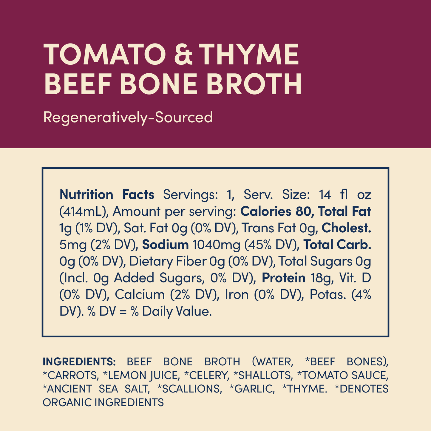 Fond Bone Broth - Tomato & Thyme Grass-fed Beef Bone Broth 14oz