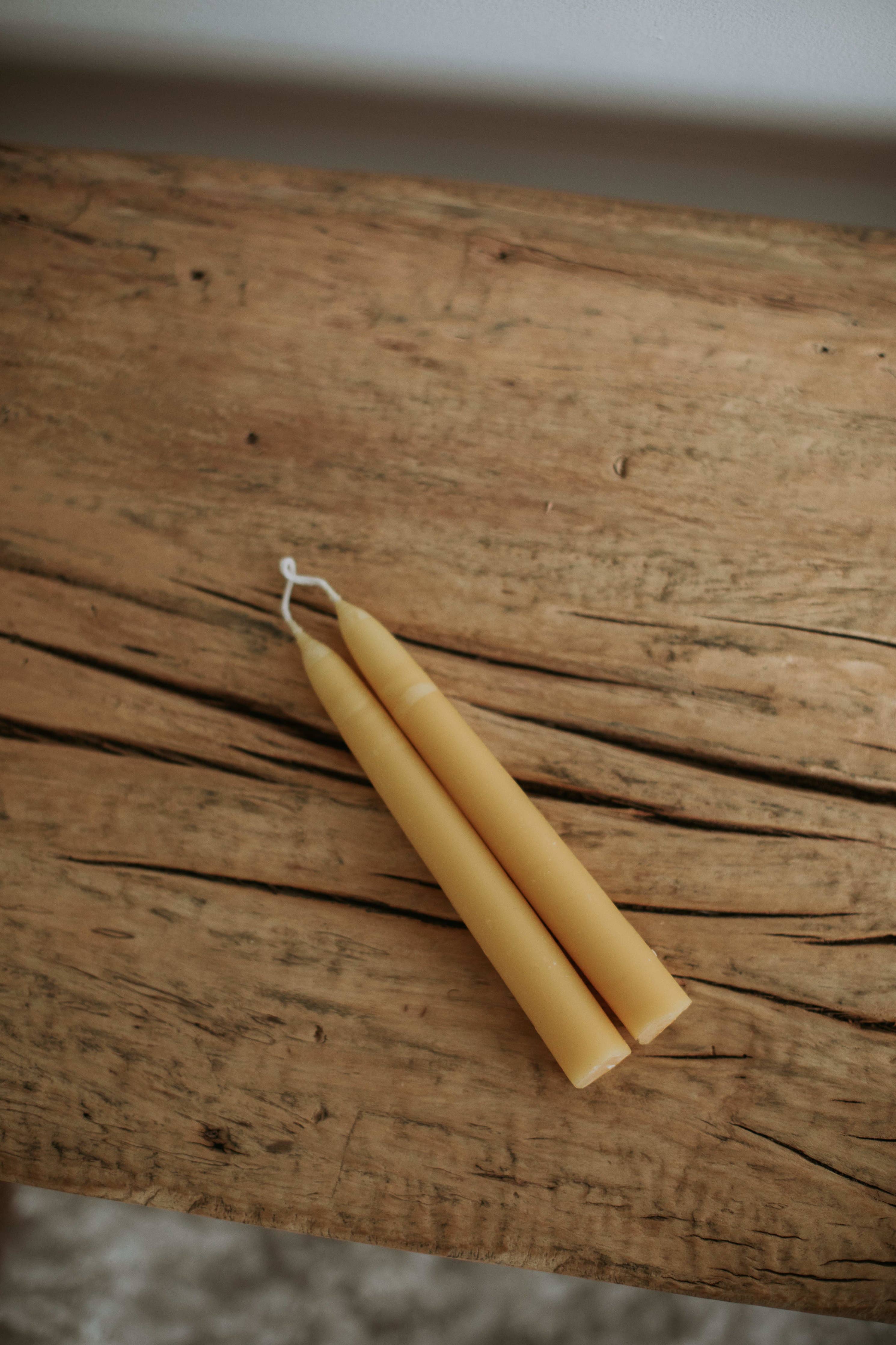 Wild Hive Apiary - 10” Natural Beeswax Hand-Dipped Taper Candles (Pair)