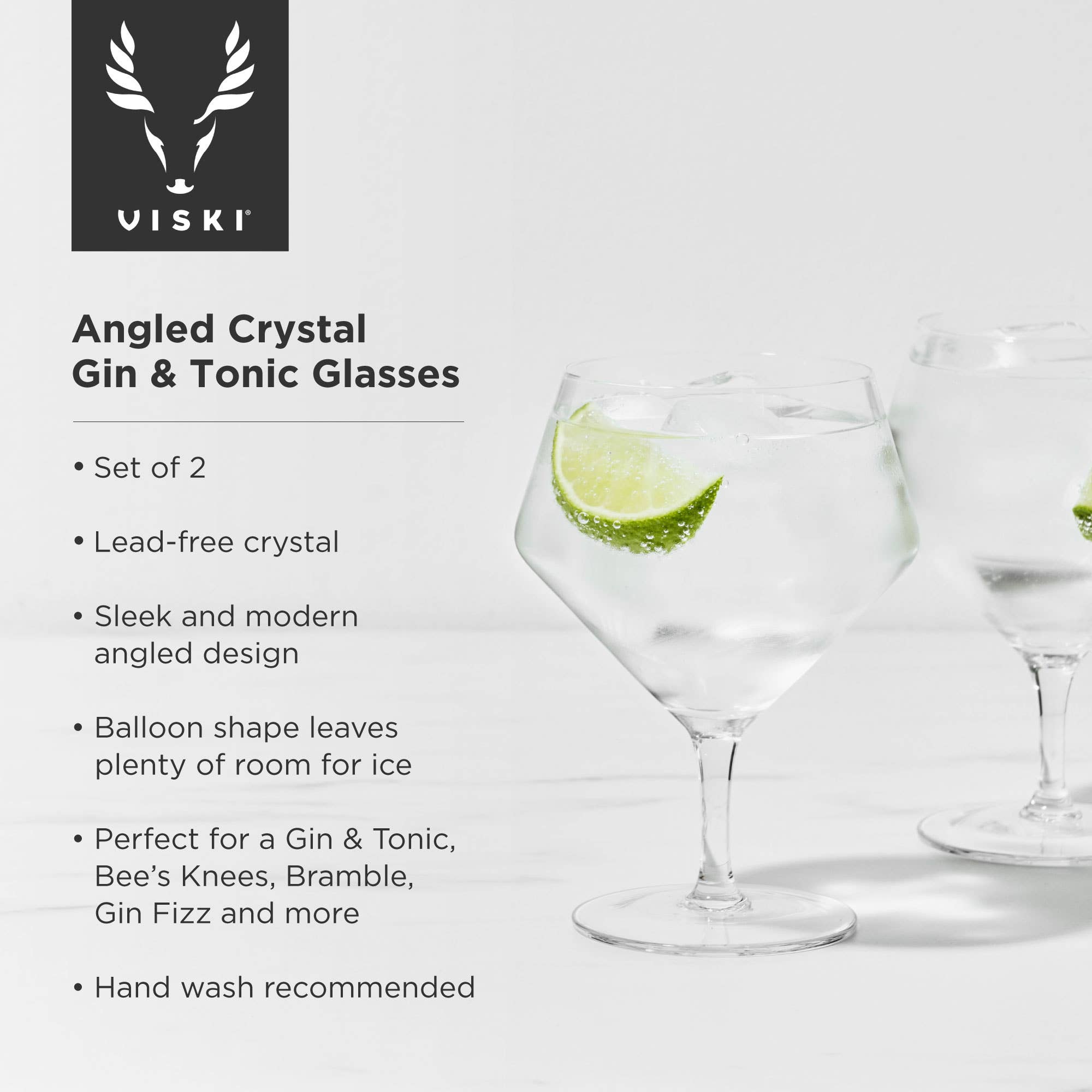Raye™ Stemmed Angled Crystal Gin & Tonic Glasses