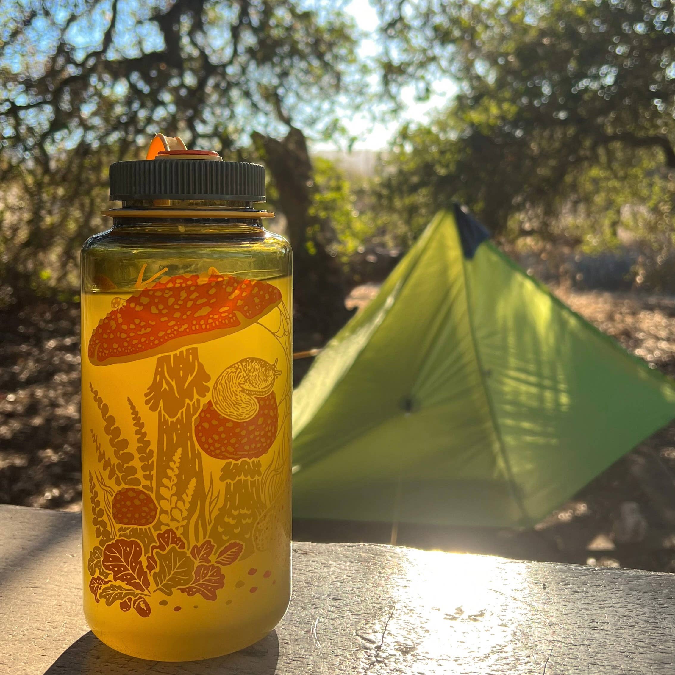 Mustard Beetle - 16oz Toad & Mushrooms, Wide Mouth Nalgene Water Bottle