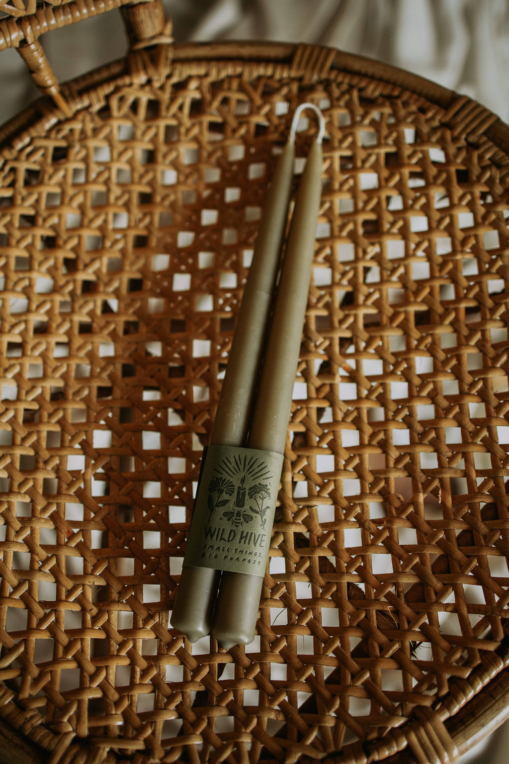 Wild Hive Apiary - 10” Moss Green Beeswax Hand-Dipped Taper Candles (Pair)