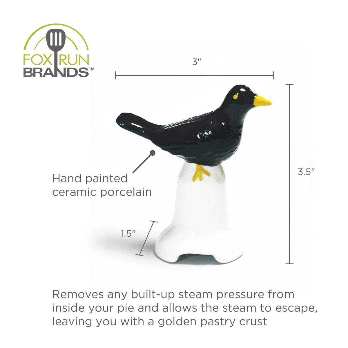 Fox Run Brands - Fox Run Blackbird Pie Vent, Pie Bird For Baking, 3” x 3.25”