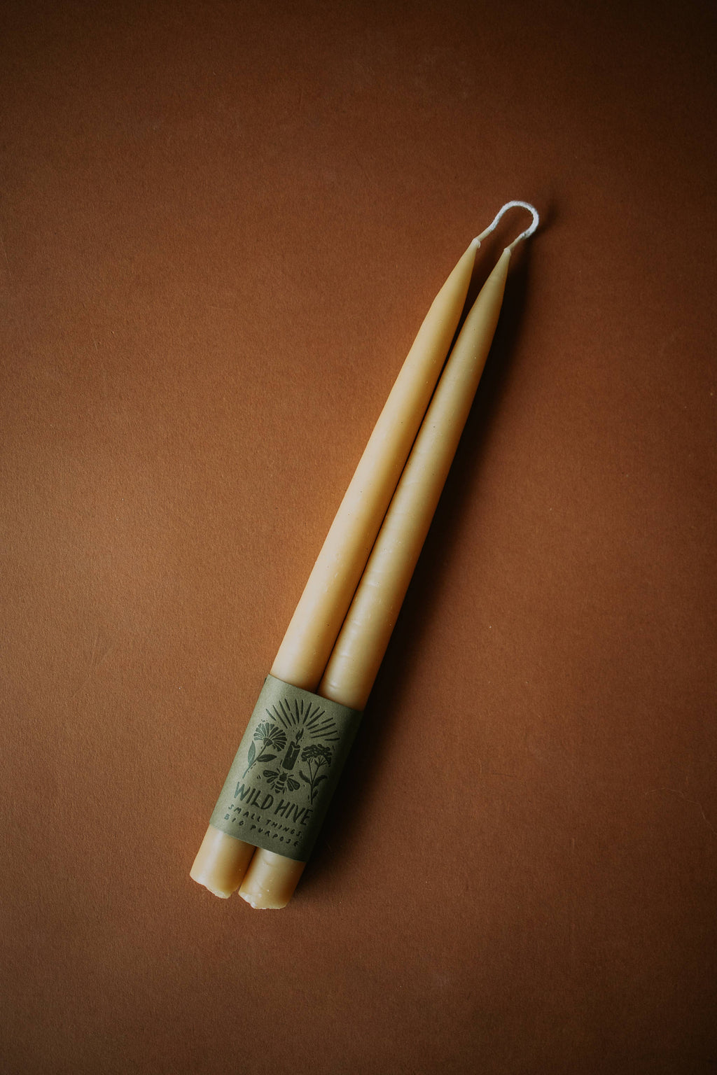 Wild Hive Apiary - 10” Natural Beeswax Hand-Dipped Taper Candles (Pair)