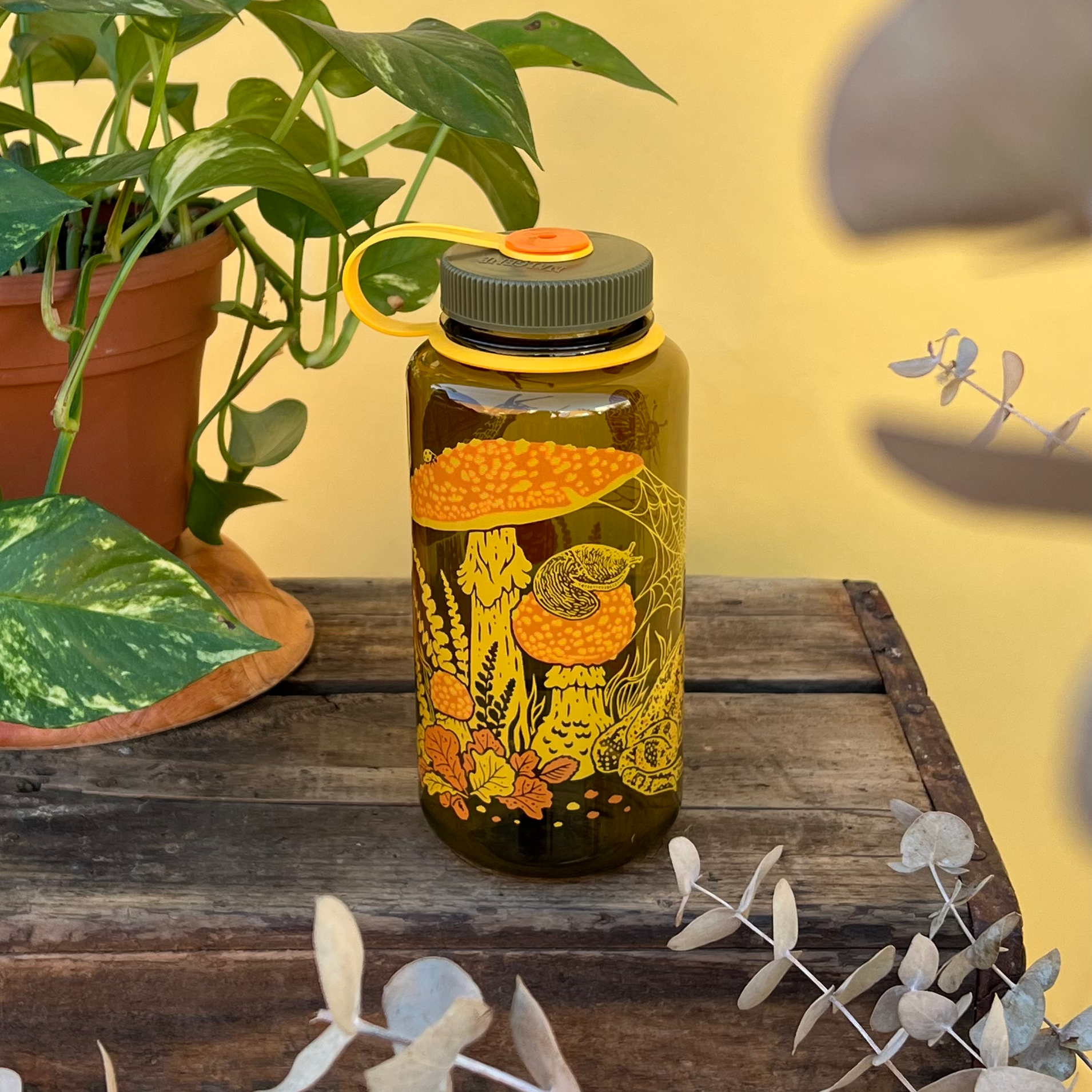 Mustard Beetle - 16oz Toad & Mushrooms, Wide Mouth Nalgene Water Bottle
